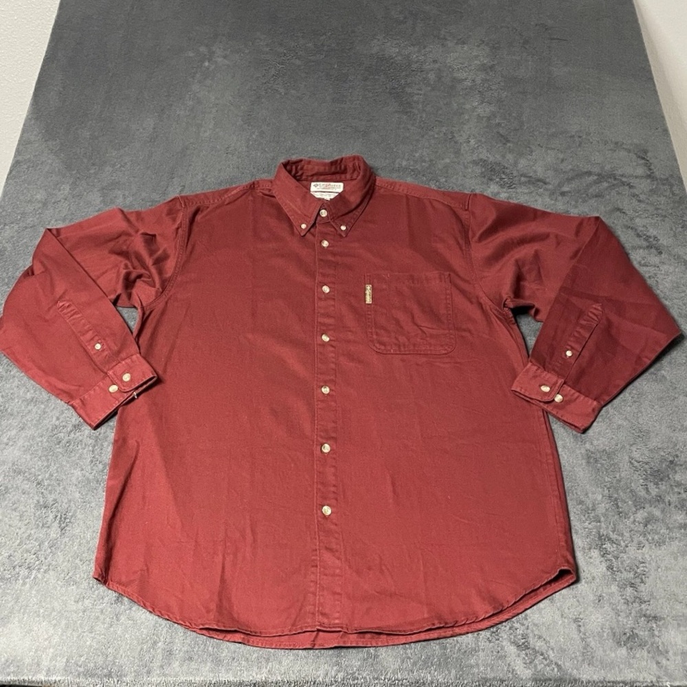Columbia Shirt Mens Large Burgundy Button Down Long Sleeve Mid Weight Workwear